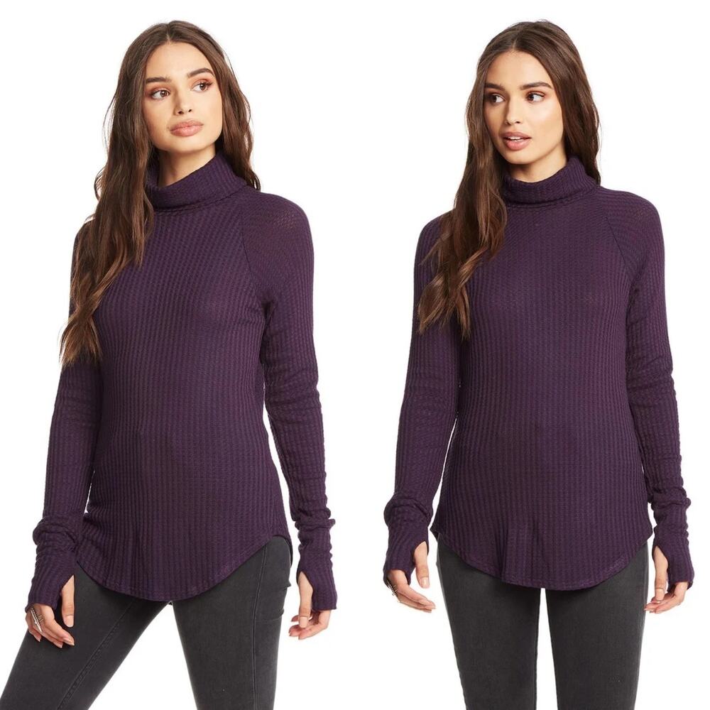 Chaser Waffle Knit Turtleneck Amethyst Purple Size Large Casual Comfortable
